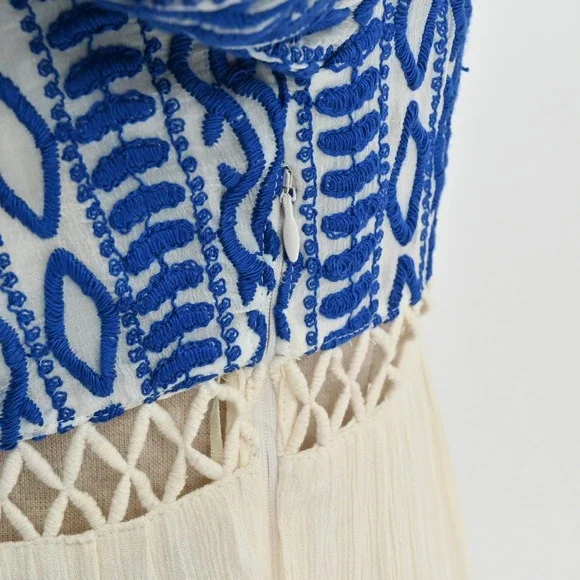 Free People Dusk Till Dawn Dress Sz 2 Blue Embroidered Bohemian Festival Tiered - Picture 10 of 15